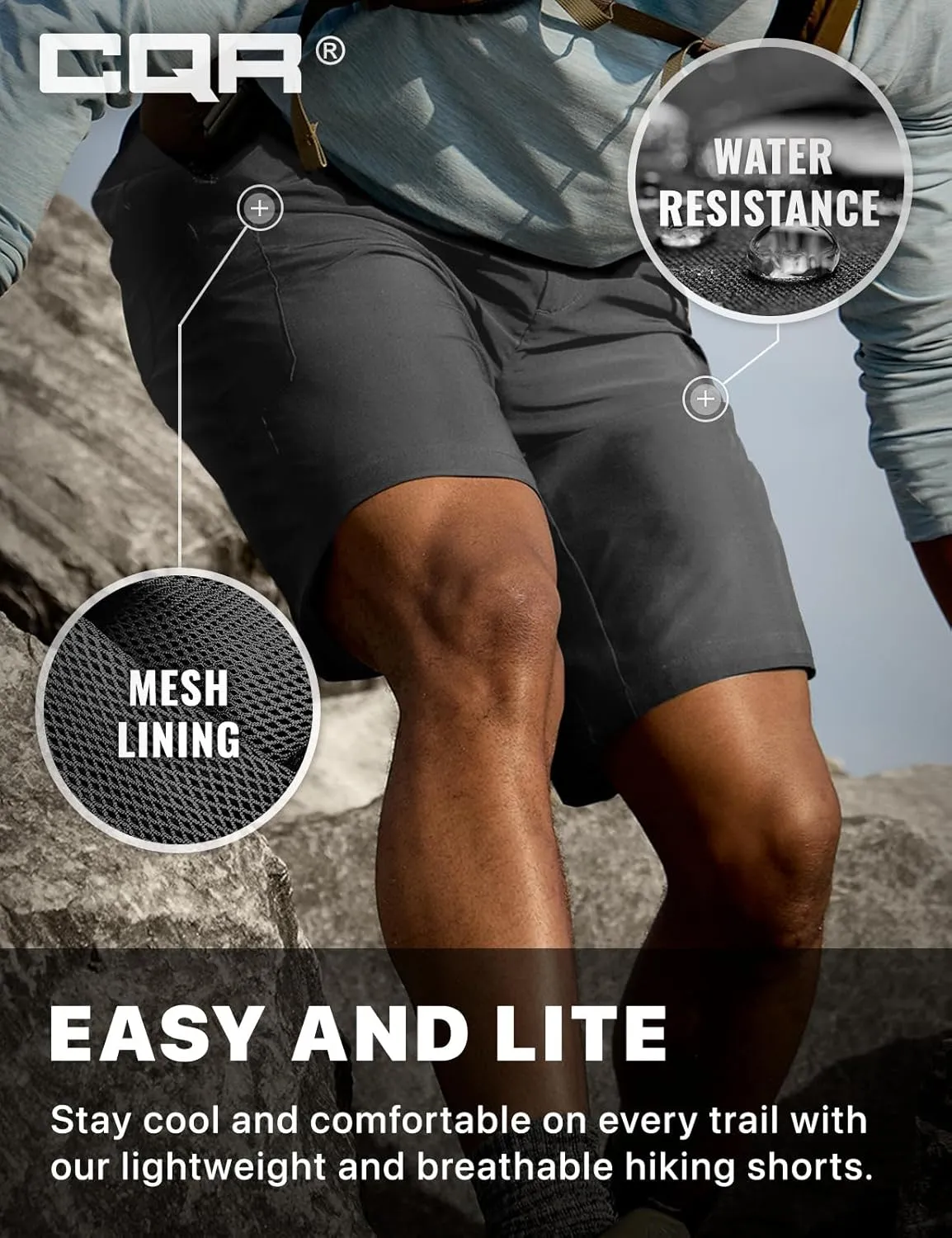 CQR Men's Quick Dry Stretch Hiking Cargo Shorts, Lightweight Water Resistant Tactical Casual, Golf & Outdoor with Pockets