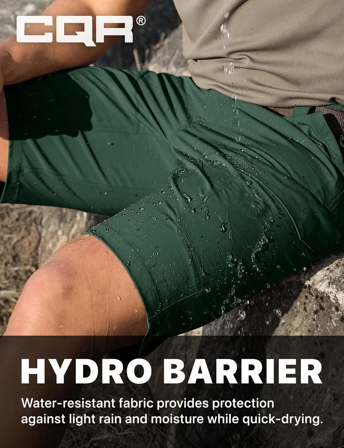 CQR Men's Quick Dry Stretch Hiking Cargo Shorts, Lightweight Water Resistant Tactical Casual, Golf & Outdoor with Pockets