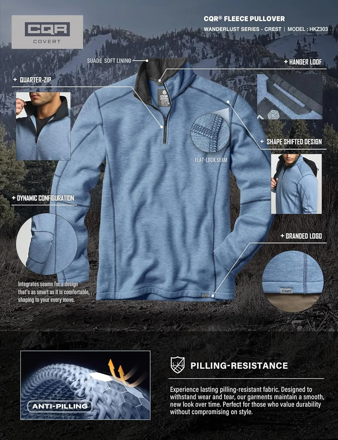 CQR Men's Thermal Fleece Quarter Zip Sweater, Outdoor Lightweight Long Sleeve Pullover, Casual Mock Neck Polo Sweaters