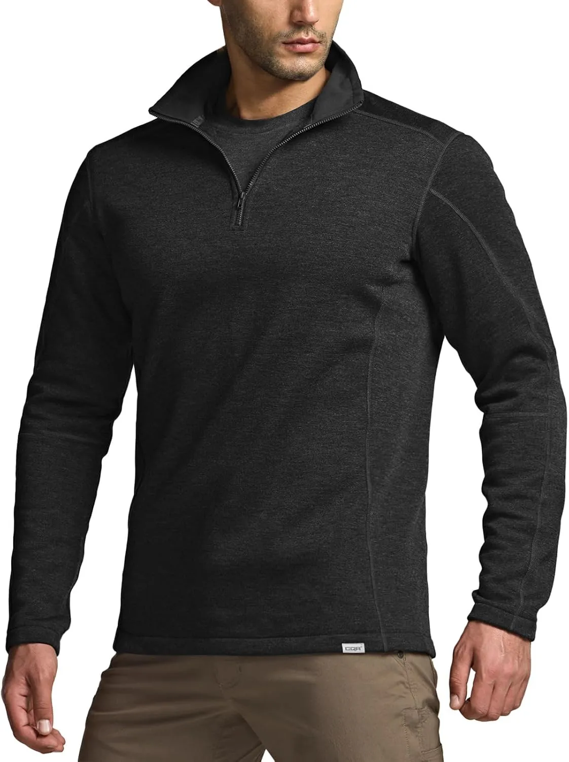 CQR Men's Thermal Fleece Quarter Zip Sweater, Outdoor Lightweight Long Sleeve Pullover, Casual Mock Neck Polo Sweaters
