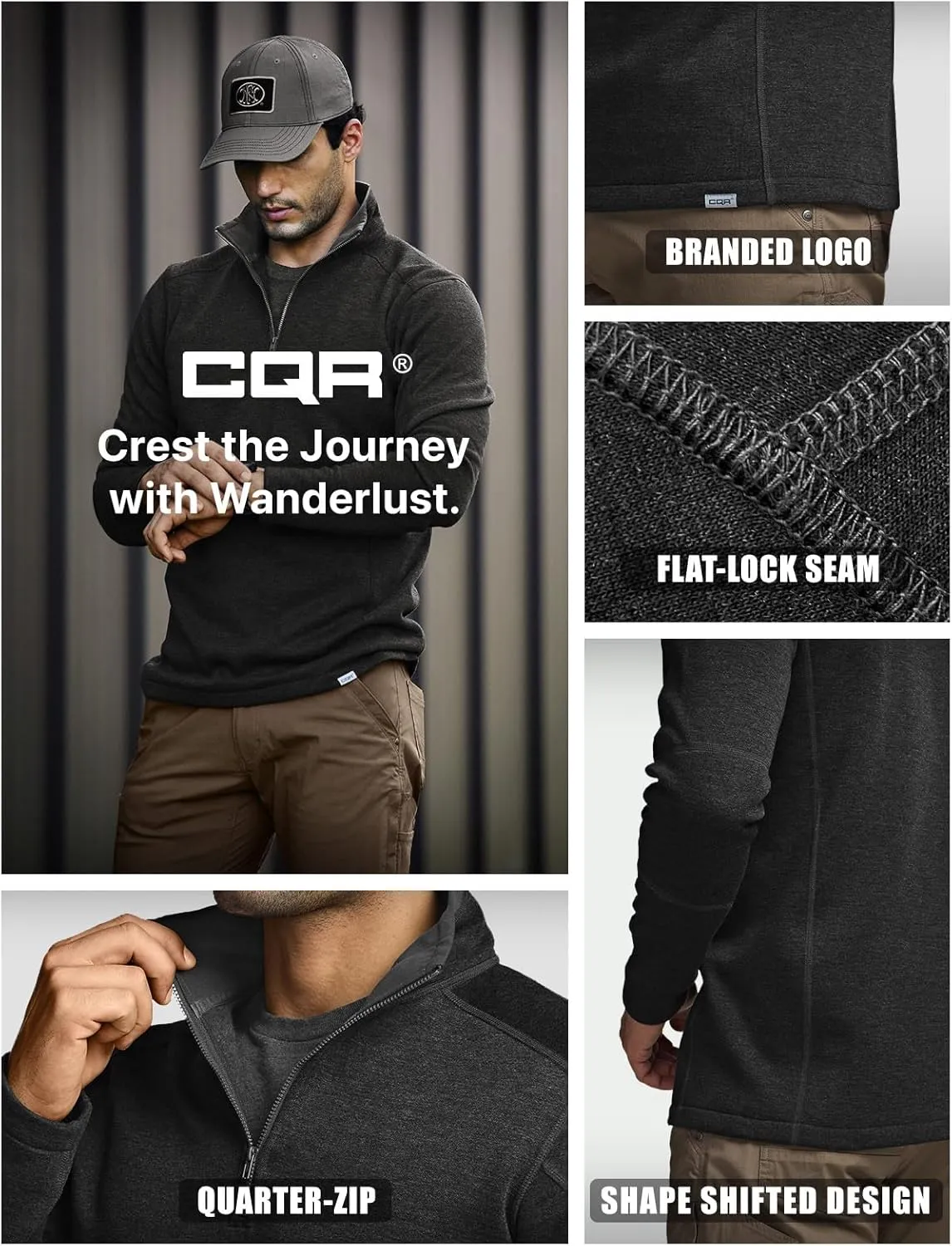 CQR Men's Thermal Fleece Quarter Zip Sweater, Outdoor Lightweight Long Sleeve Pullover, Casual Mock Neck Polo Sweaters
