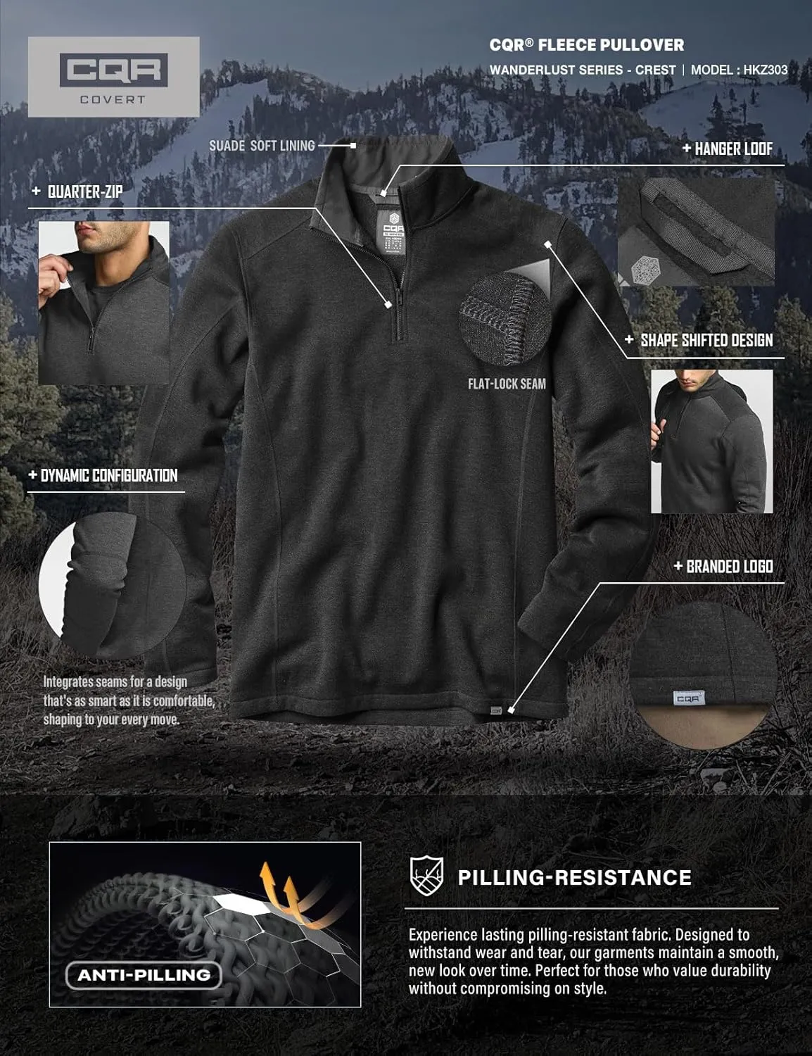 CQR Men's Thermal Fleece Quarter Zip Sweater, Outdoor Lightweight Long Sleeve Pullover, Casual Mock Neck Polo Sweaters