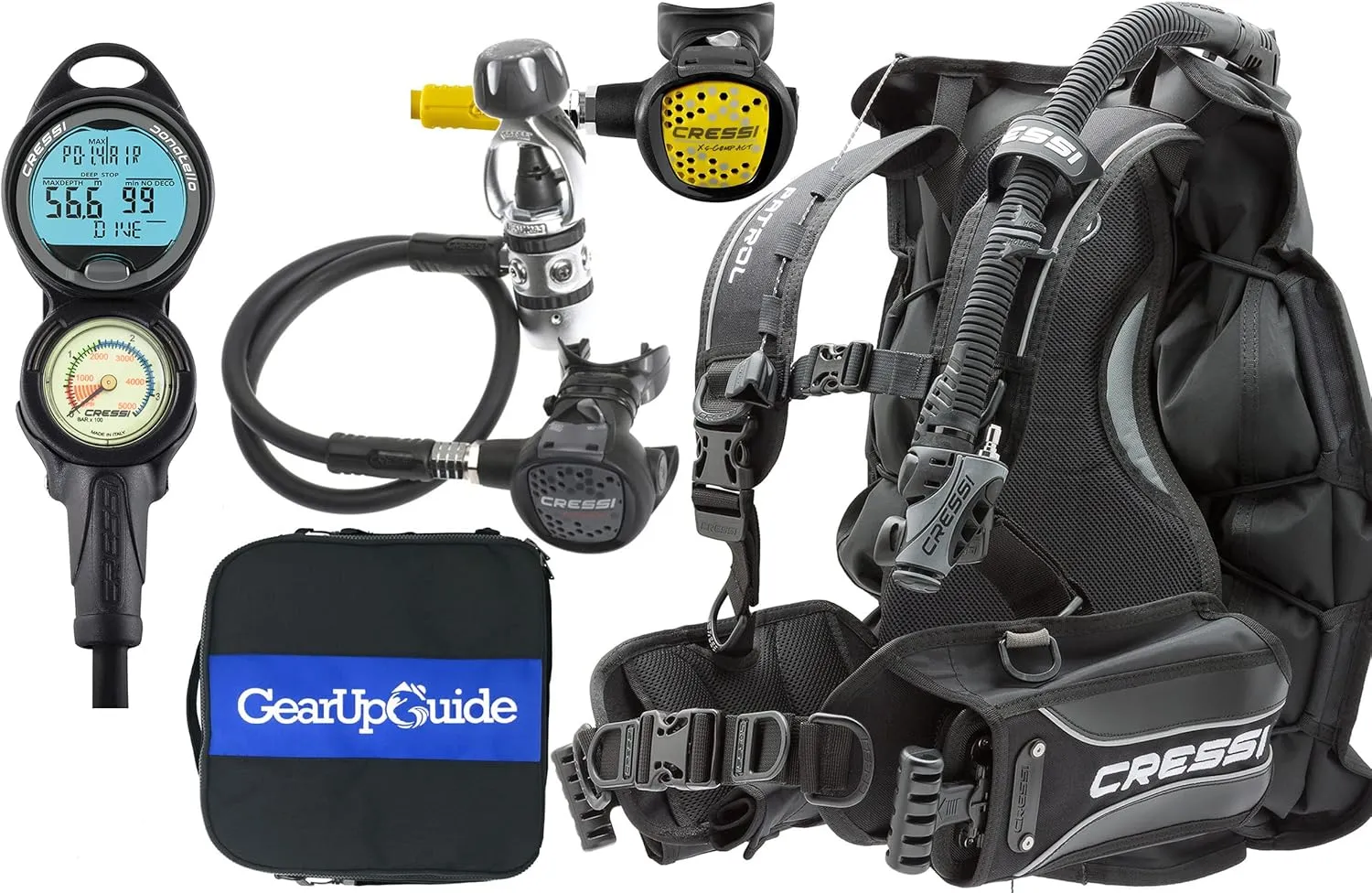 CRESSI Trim Scuba Diving Gear Package Complete with Patrol BCD - Donatello C2 Dive Computer - AC2 Compact Regulator Set Fully Assembled, L