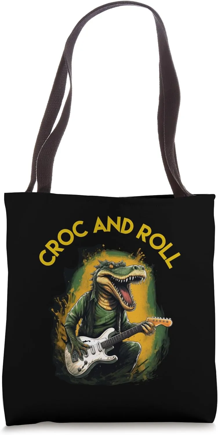 Croc and Roll Crocodile Playing Electric Guitar Tote Bag
