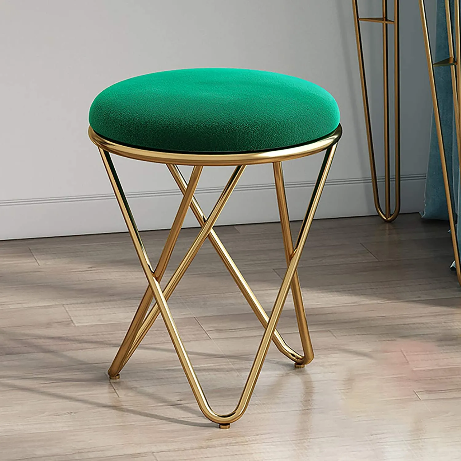Cross Leg Ottoman Stool Velvet Top For Living Room