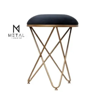 Cross Leg Ottoman Stool Velvet Top For Living Room