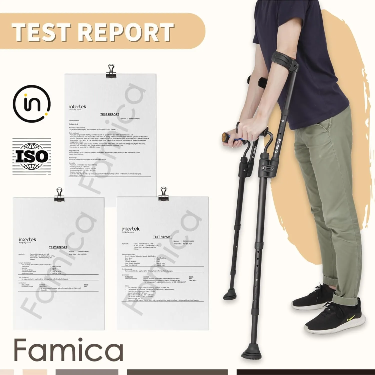 Crutch for Adult (x1 Unit, Open Cuff) - Adjustable Ergonomic Handles, Cuff, Height, Foldable, Lightweight and Non-slip Forearm Crutches