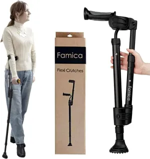 Crutch for Adult (x1 Unit, Open Cuff) - Adjustable Ergonomic Handles, Cuff, Height, Foldable, Lightweight and Non-slip Forearm Crutches