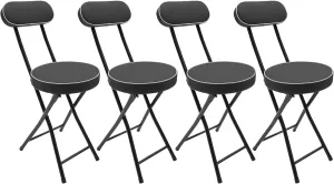 Cushioned Padded Folding Stool,4PCS 18.9in Height Freestanding Bar Stool,Portable Folding Stool High Chairs for Camping, Hiking, Picnics, Barbecues,275lbs Load Capacity,Black