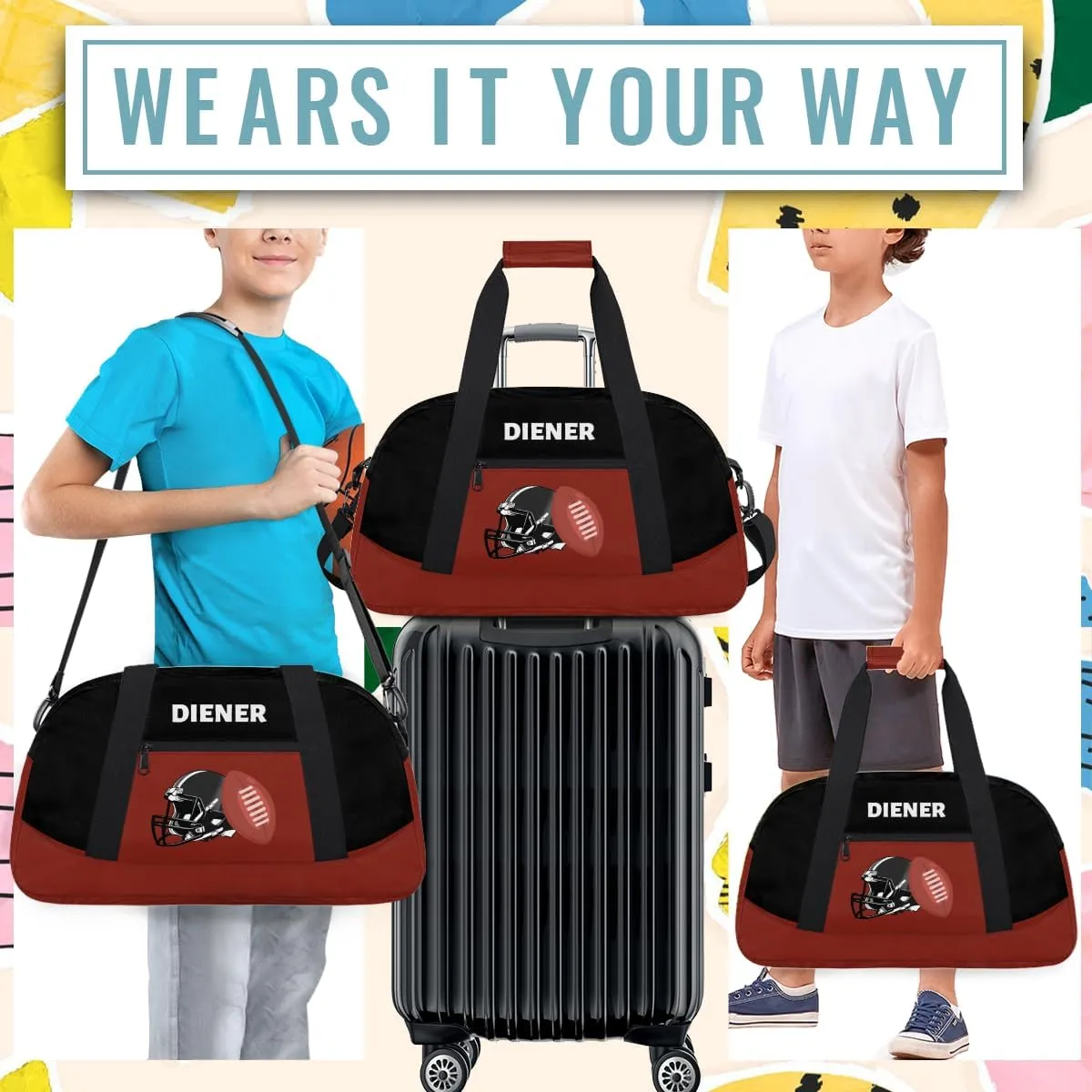 Custom Mini Gym Duffel Bag for Women Men Personalized American Football Waterproof Carry On Weekender Bag