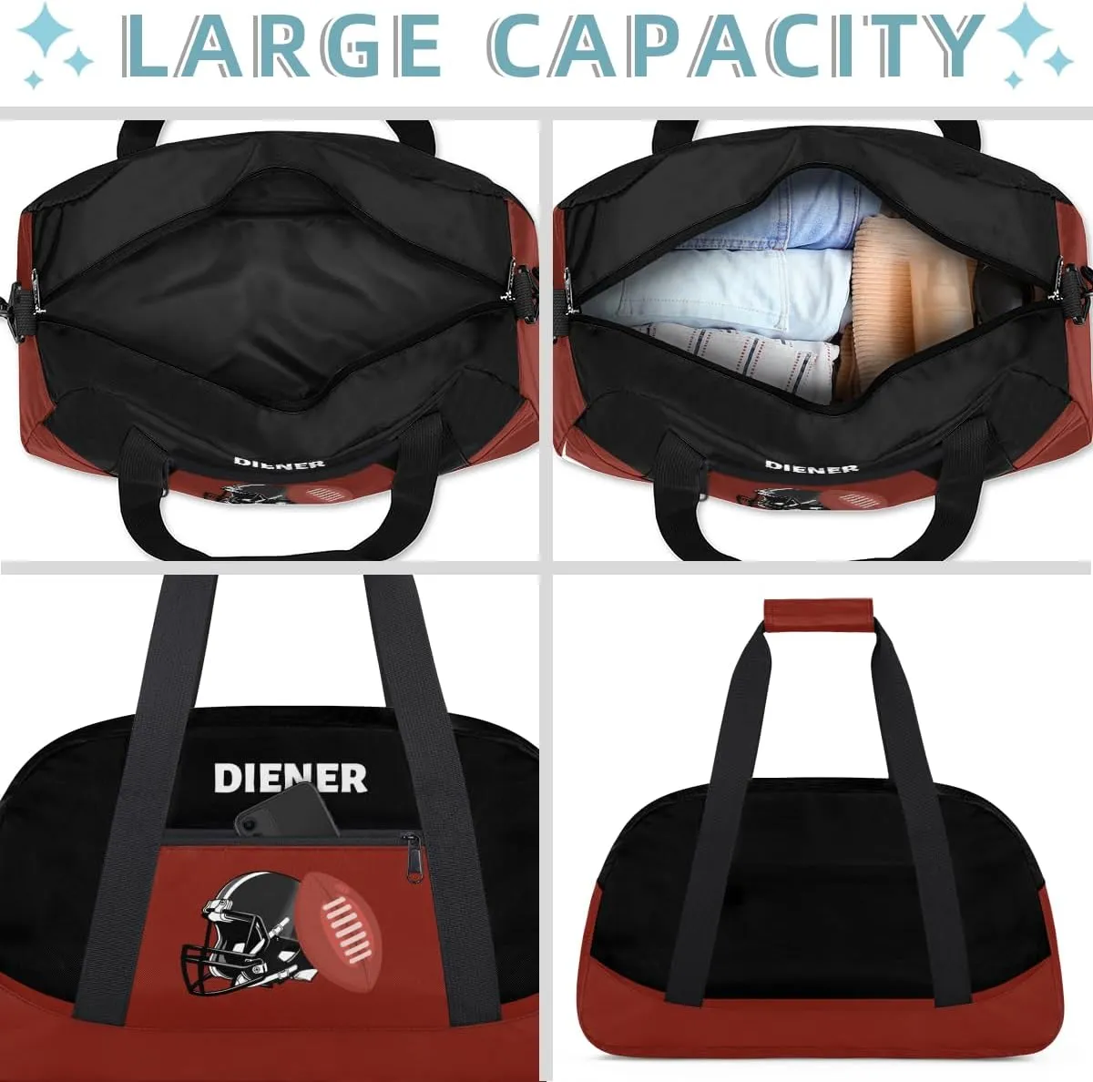Custom Mini Gym Duffel Bag for Women Men Personalized American Football Waterproof Carry On Weekender Bag