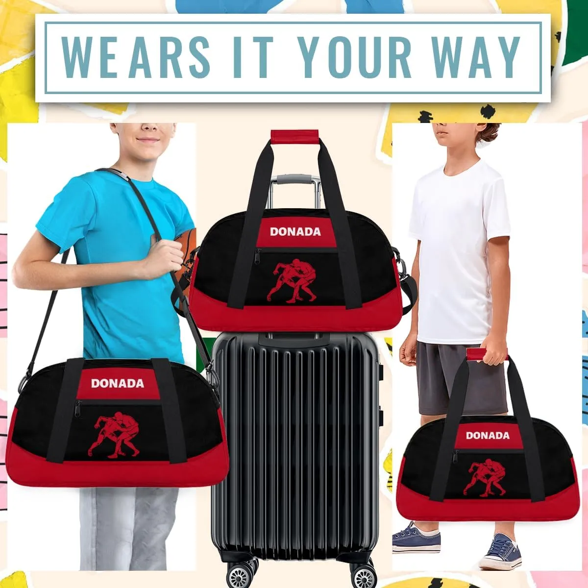 Custom Mini Gym Duffel Bag for Women Men Personalized Wrestling Print Waterproof Carry On Weekender Bag