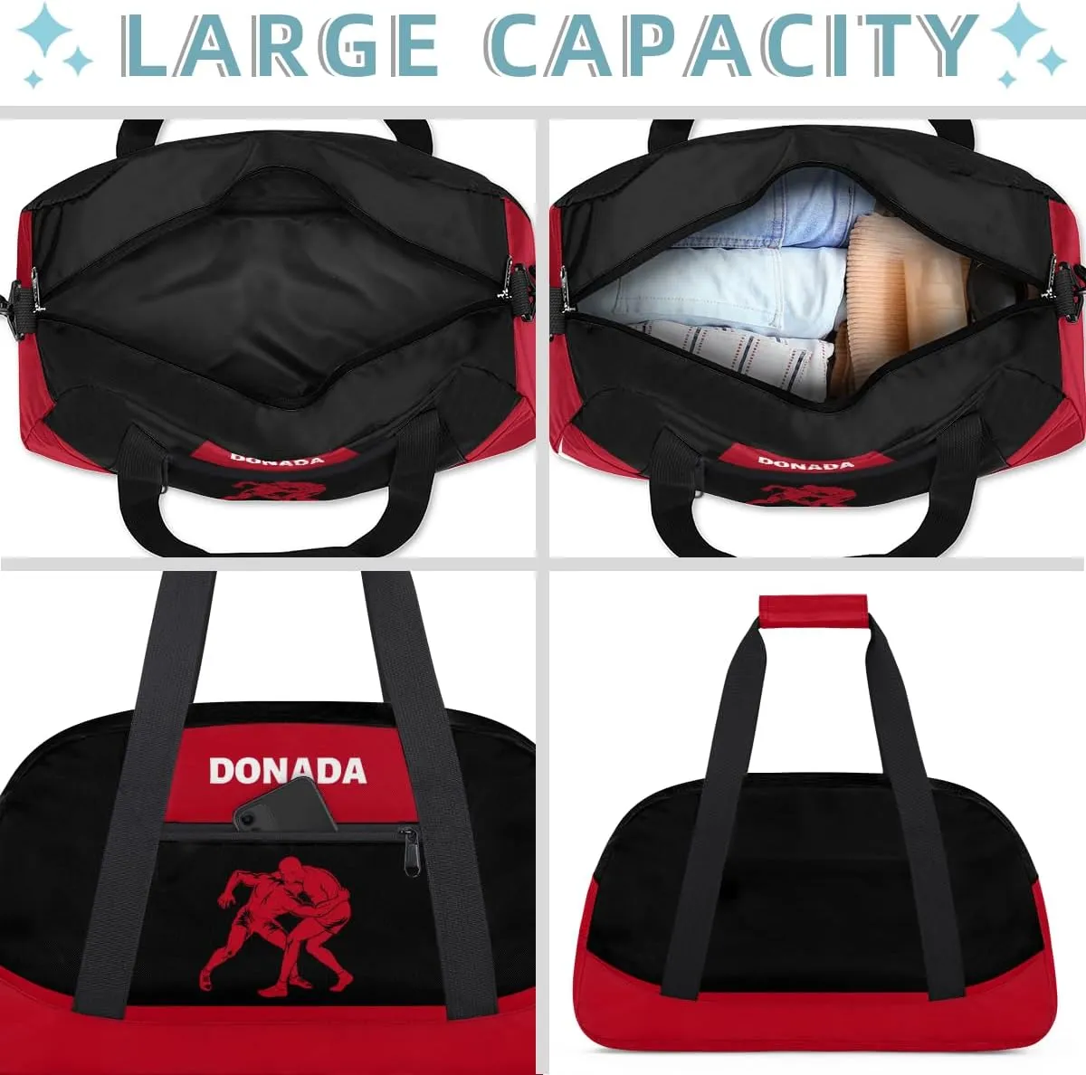 Custom Mini Gym Duffel Bag for Women Men Personalized Wrestling Print Waterproof Carry On Weekender Bag