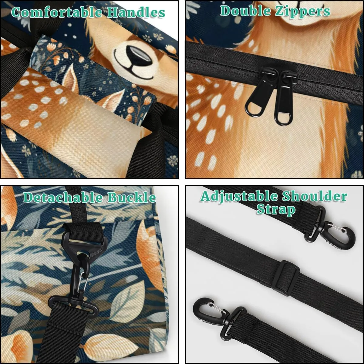 Cute Animal Deer Print Custom Name Sport Duffel Bag Dance Bag for Girls Teens Personalized Ballet Bag Gift for Birthday Christmas Helloween