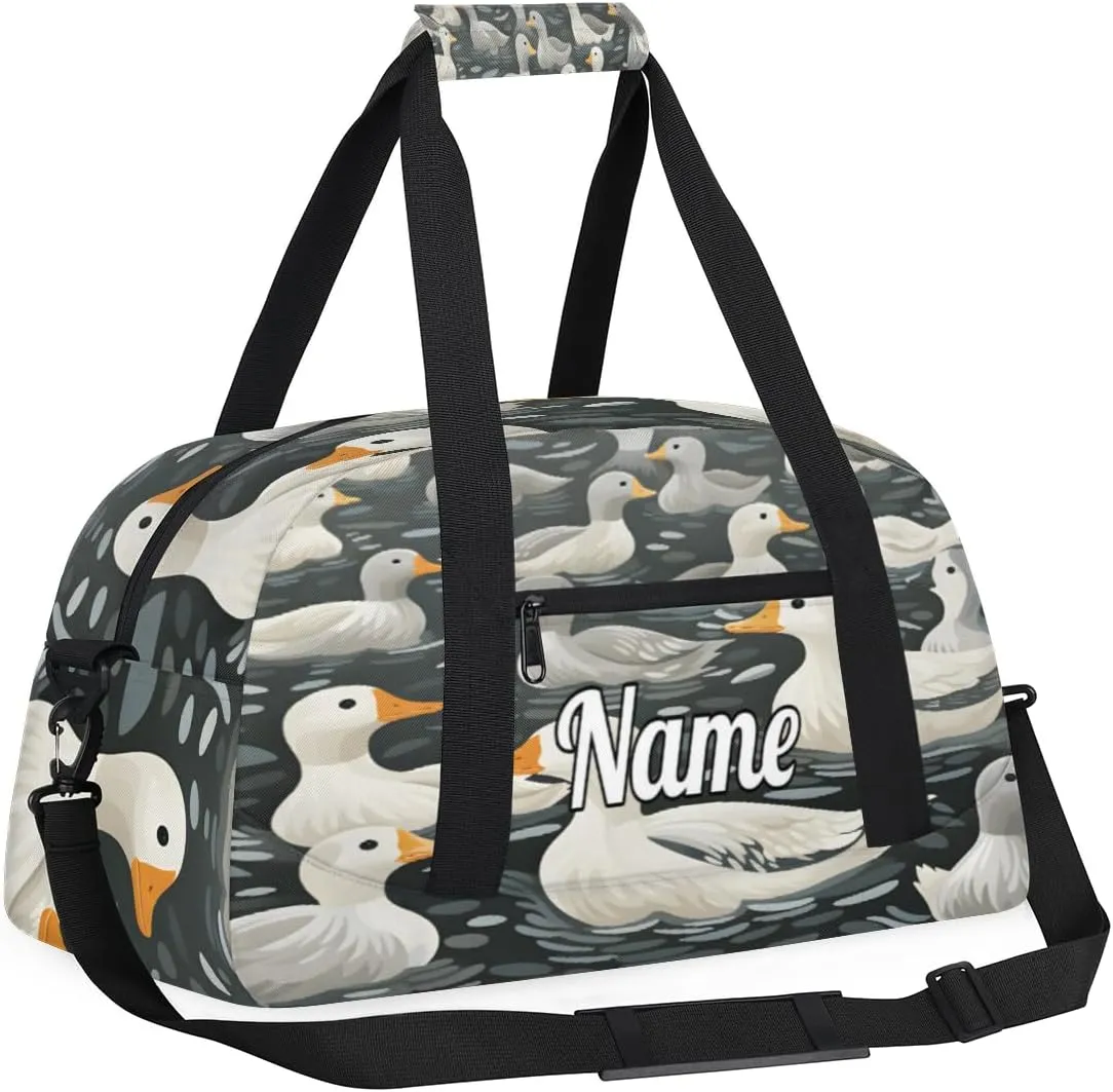 Cute Duck Personalized Kids Gym Bag Custom Name Sport Duffel Bag Dance Ballet Bag for Girls Practice Workout Bag