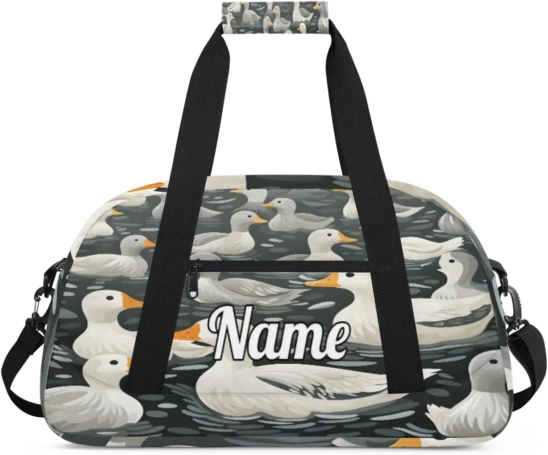 Cute Duck Personalized Kids Gym Bag Custom Name Sport Duffel Bag Dance Ballet Bag for Girls Practice Workout Bag