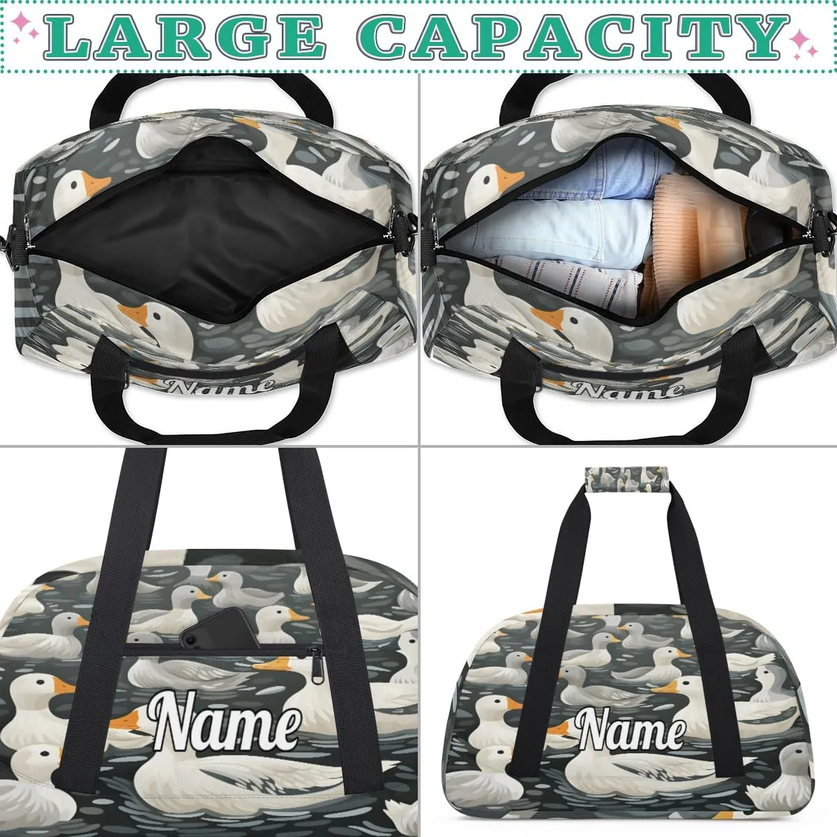 Cute Duck Personalized Kids Gym Bag Custom Name Sport Duffel Bag Dance Ballet Bag for Girls Practice Workout Bag