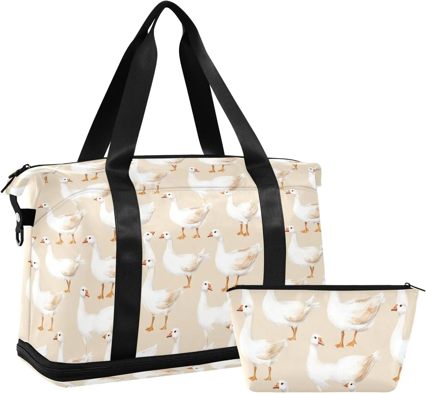 Cute Goose Sports Gym Bag with Waterproof Dry Wet Pocket, Travel Duffel Bag for Women Men，Workout Bag Fits Yoga, Swimming