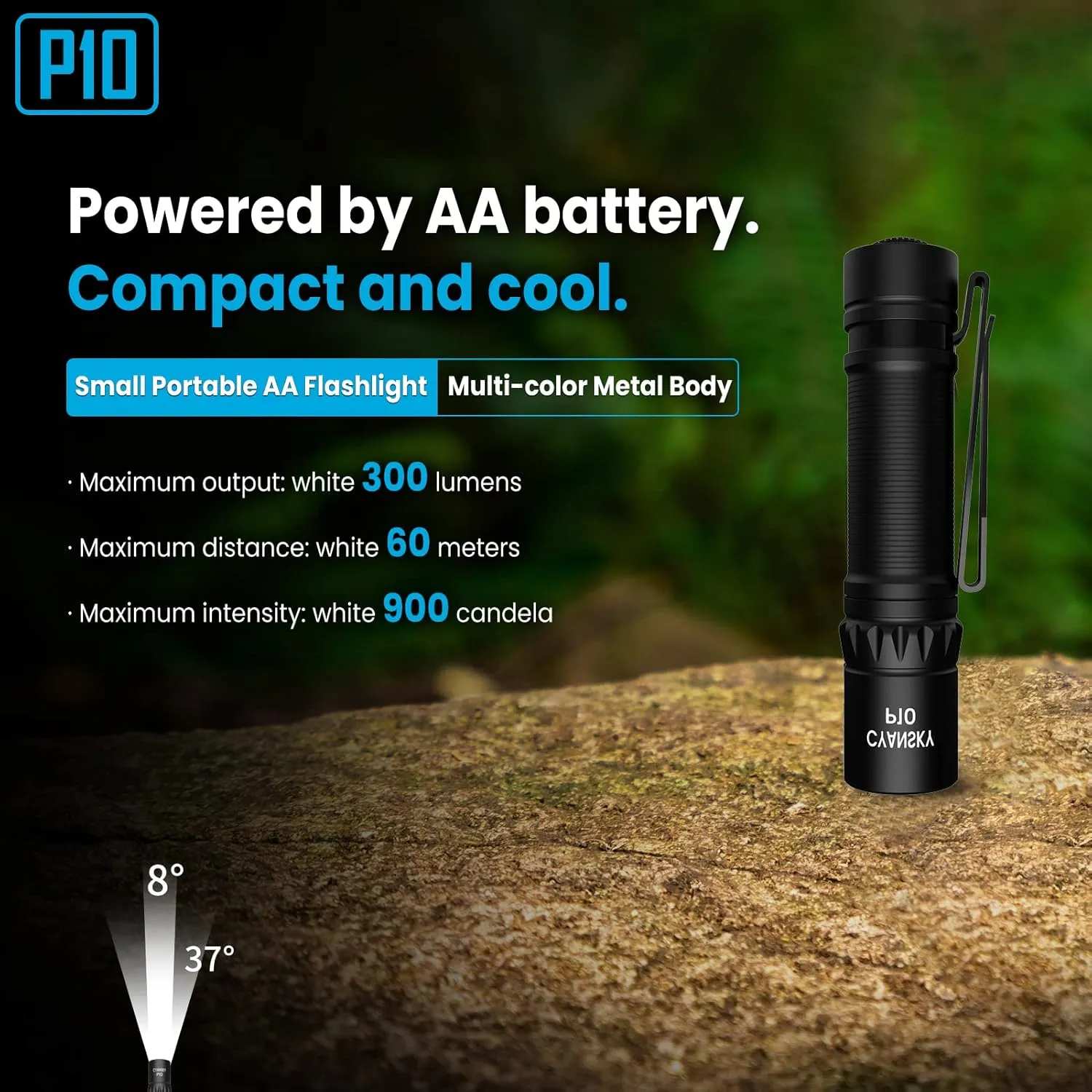 CYANSKY P10 300 Lumens EDC Flashlight,Mini Pocket Flashlight for Camping and Hiking,Tail Switch Small Portable Flashlight,Powered by Single AA Battery,Black