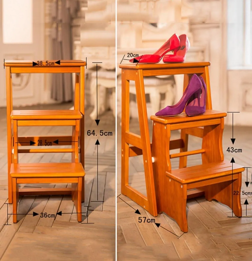DASHADAO Folding Step Stool Multifunction Shelf Folding Wooden Step Ladder Dual-use Climb Shoe Rack, 4 Colors Step Stools (Color : 2#)