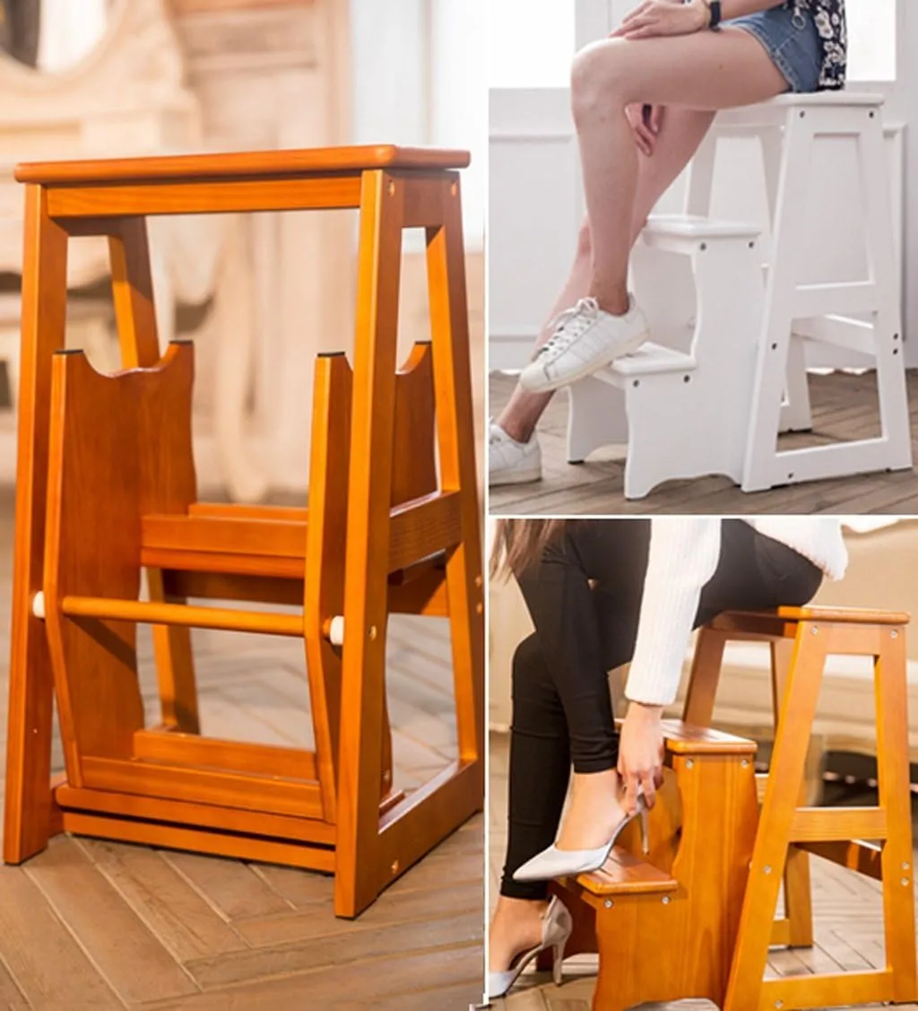 DASHADAO Folding Step Stool Multifunction Shelf Folding Wooden Step Ladder Dual-use Climb Shoe Rack, 4 Colors Step Stools (Color : 2#)