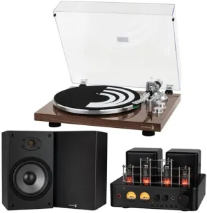 Dayton Audio Compact Vinyl Listening Bundle: B652-Air Bookshelf Speakers, HTA100 Amplifier, Wooden Turntable