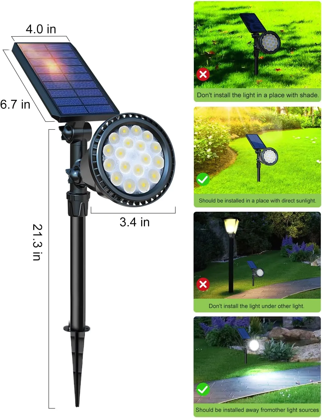DBF Solar Outdoor Lights, 600LM Solar Spot Lights Outdoor Waterproof, 2-in-1 Adjustable Landscape Spotlights LED Flag Pole Light for Garden Yard Patio Driveway Garage Pool(Cool White, 2 Pack)