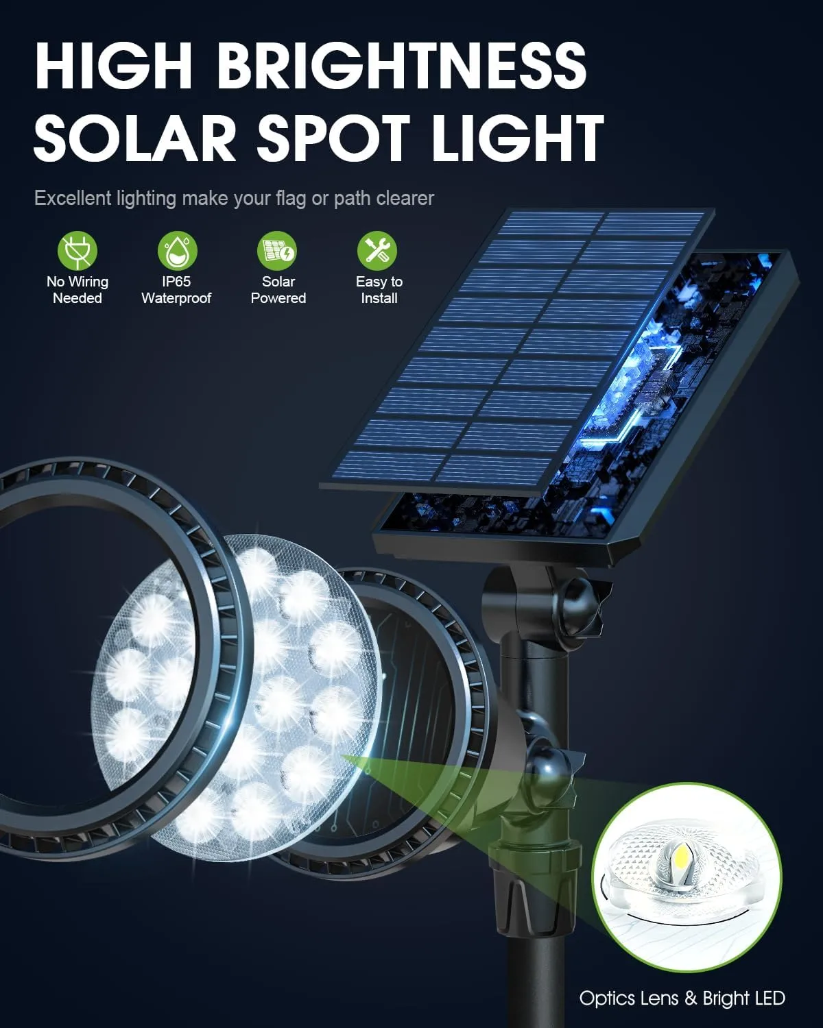 DBF Solar Outdoor Lights, 600LM Solar Spot Lights Outdoor Waterproof, 2-in-1 Adjustable Landscape Spotlights LED Flag Pole Light for Garden Yard Patio Driveway Garage Pool(Cool White, 2 Pack)
