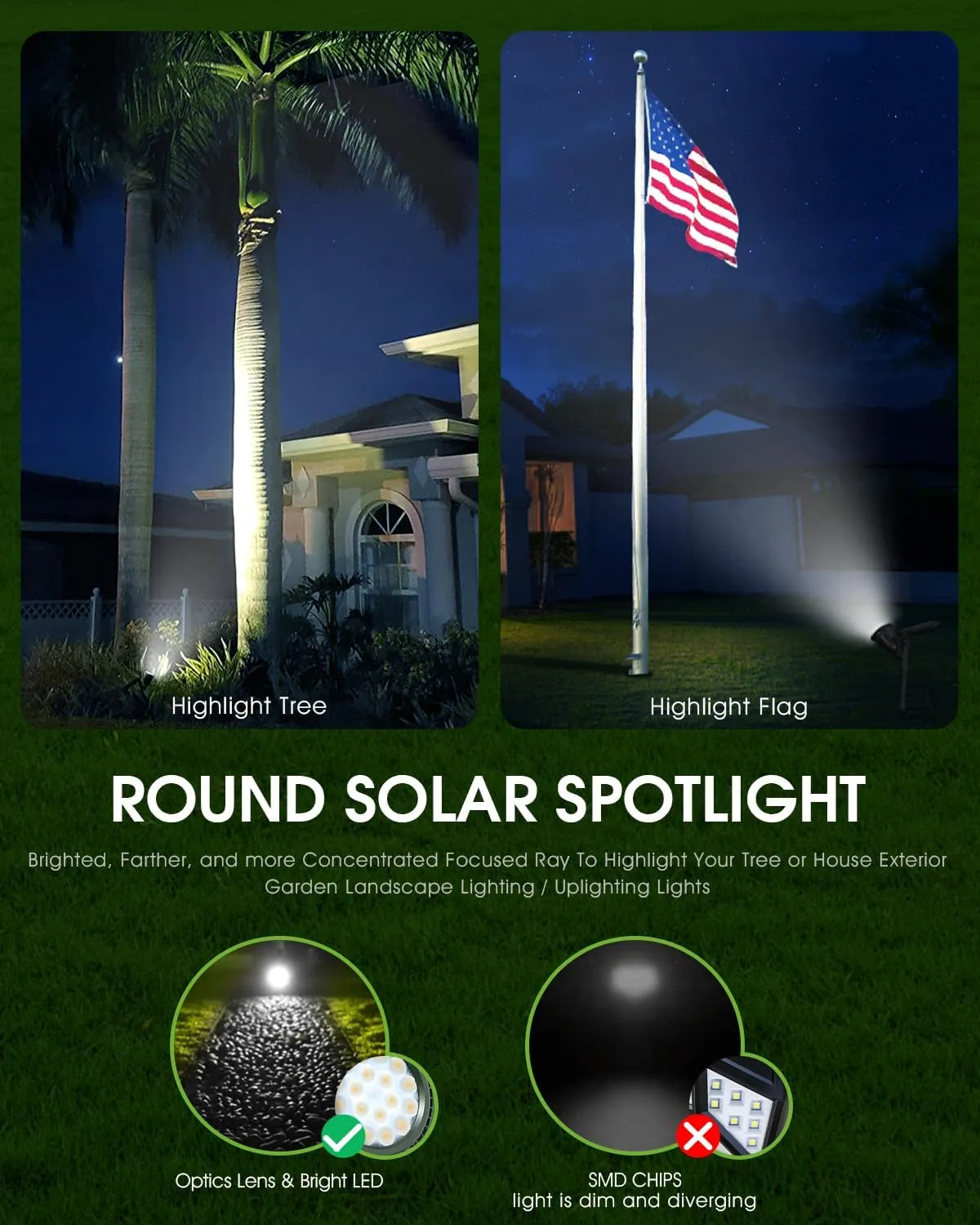 DBF Solar Outdoor Lights, 600LM Solar Spot Lights Outdoor Waterproof, 2-in-1 Adjustable Landscape Spotlights LED Flag Pole Light for Garden Yard Patio Driveway Garage Pool(Cool White, 2 Pack)