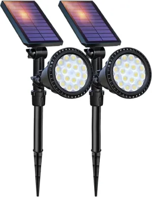 DBF Solar Outdoor Lights, 600LM Solar Spot Lights Outdoor Waterproof, 2-in-1 Adjustable Landscape Spotlights LED Flag Pole Light for Garden Yard Patio Driveway Garage Pool(Cool White, 2 Pack)