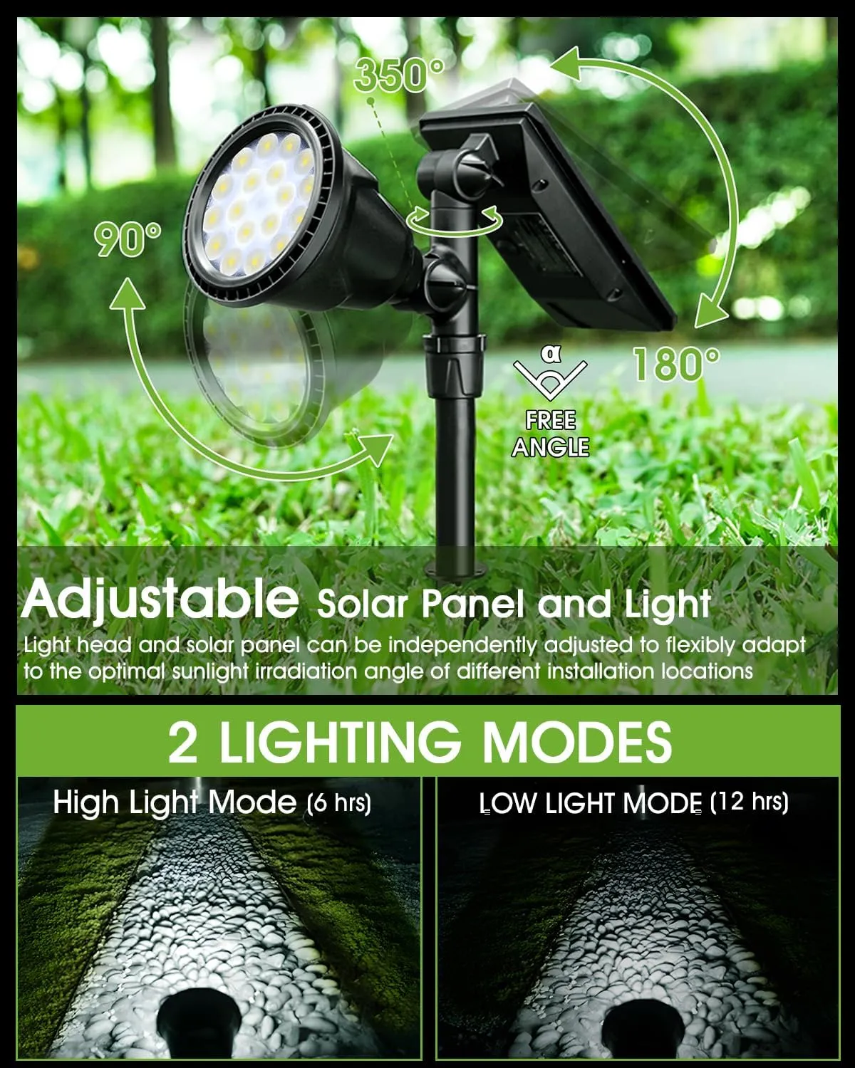 DBF Solar Outdoor Lights, 600LM Solar Spot Lights Outdoor Waterproof, 2-in-1 Adjustable Landscape Spotlights LED Flag Pole Light for Garden Yard Patio Driveway Garage Pool(Cool White, 2 Pack)