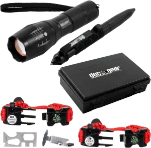 Deco Gear FPT100BK Tactical Flashlight and Pen Set   2-Pack Survival Bracelet Gift Bundle