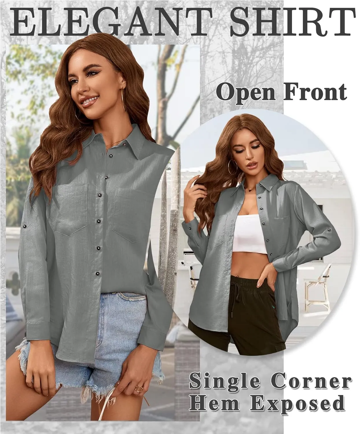 Deer Lady Womens Button Down Shirts Roll Up Long Sleeve Casual Blouse Shirts Tops