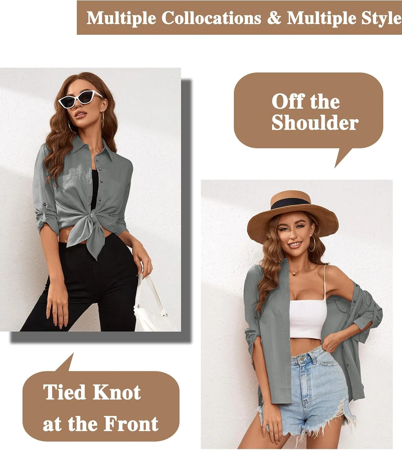 Deer Lady Womens Button Down Shirts Roll Up Long Sleeve Casual Blouse Shirts Tops