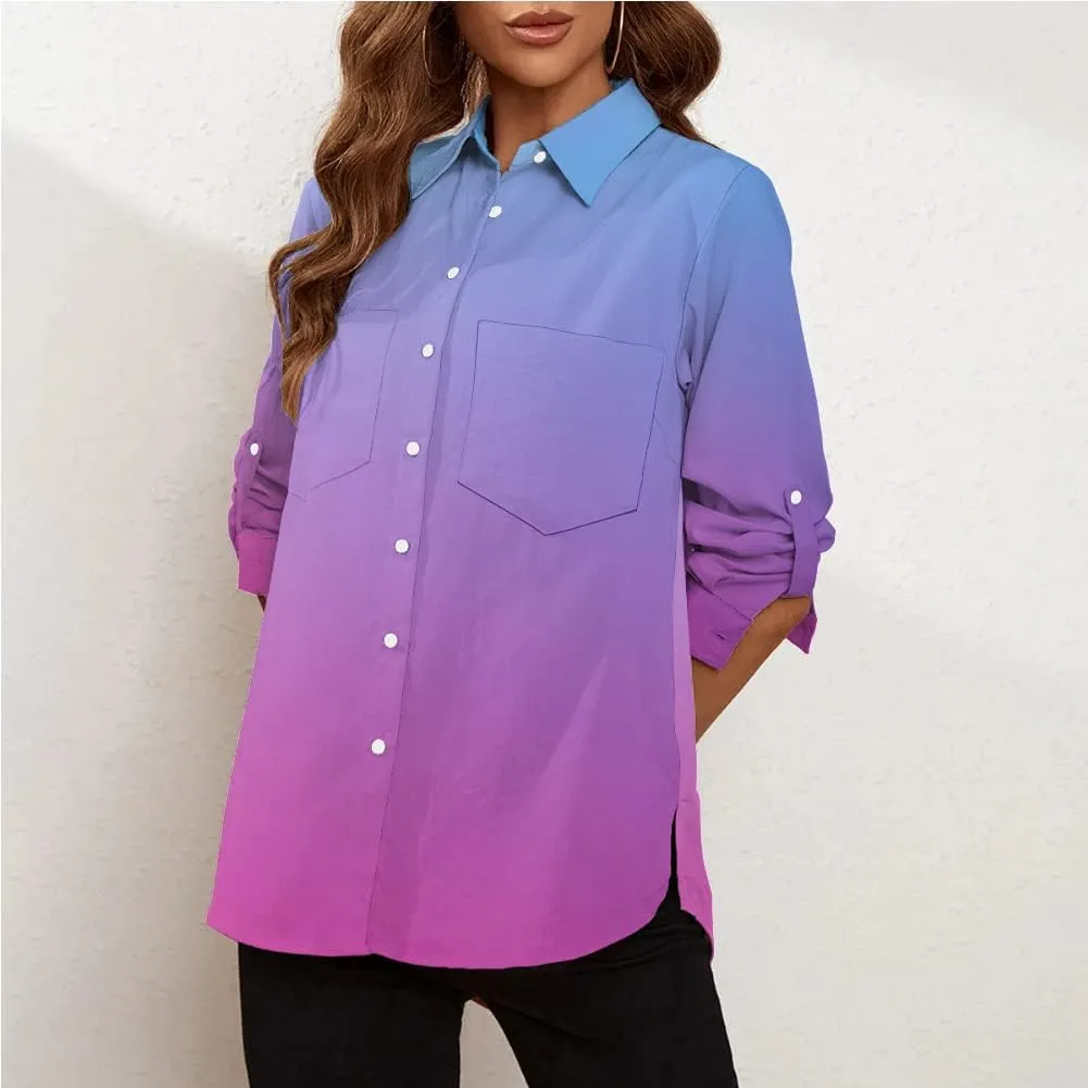 Deer Lady Womens Button Down Shirts Roll Up Long Sleeve Casual Blouse Shirts Tops