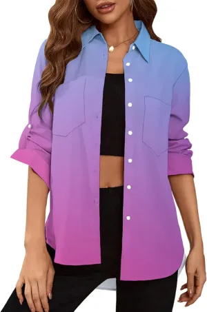 Deer Lady Womens Button Down Shirts Roll Up Long Sleeve Casual Blouse Shirts Tops