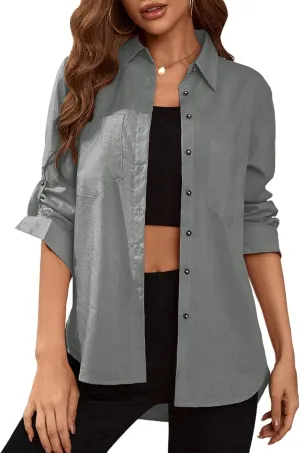 Deer Lady Womens Button Down Shirts Roll Up Long Sleeve Casual Blouse Shirts Tops