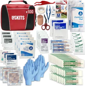Deluxe First Aid Kit, First Aid Kit Bulk, Advanced First Aid Kit, Comprehensive Kits Suitable for Home, Travel, Camping, Sports, Events and Gifts (100 Sets)