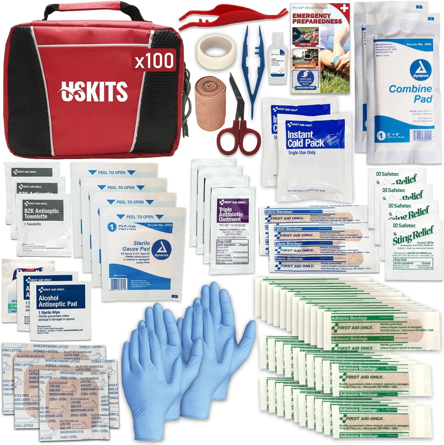 Deluxe First Aid Kit, First Aid Kit Bulk, Advanced First Aid Kit, Comprehensive Kits Suitable for Home, Travel, Camping, Sports, Events and Gifts (100 Sets)