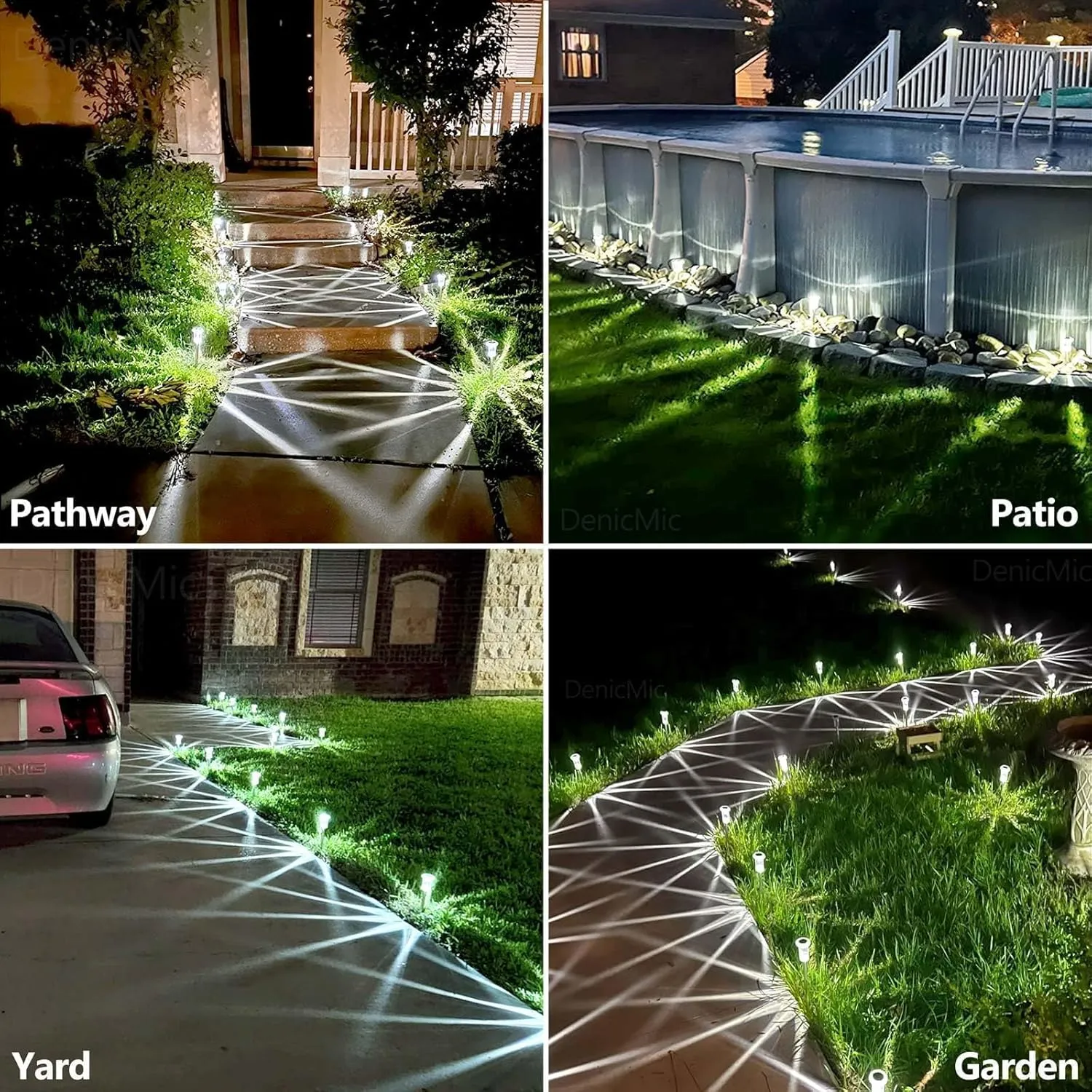 DenicMic Solar Lights Outdoor Pathway Lights 6000K LED Waterproof Acrylic Lamp Head Stainless Steel Stake for Yard Garden Landscape Path Walkway Driveway Patio Lawn (Cold White 10Pack)
