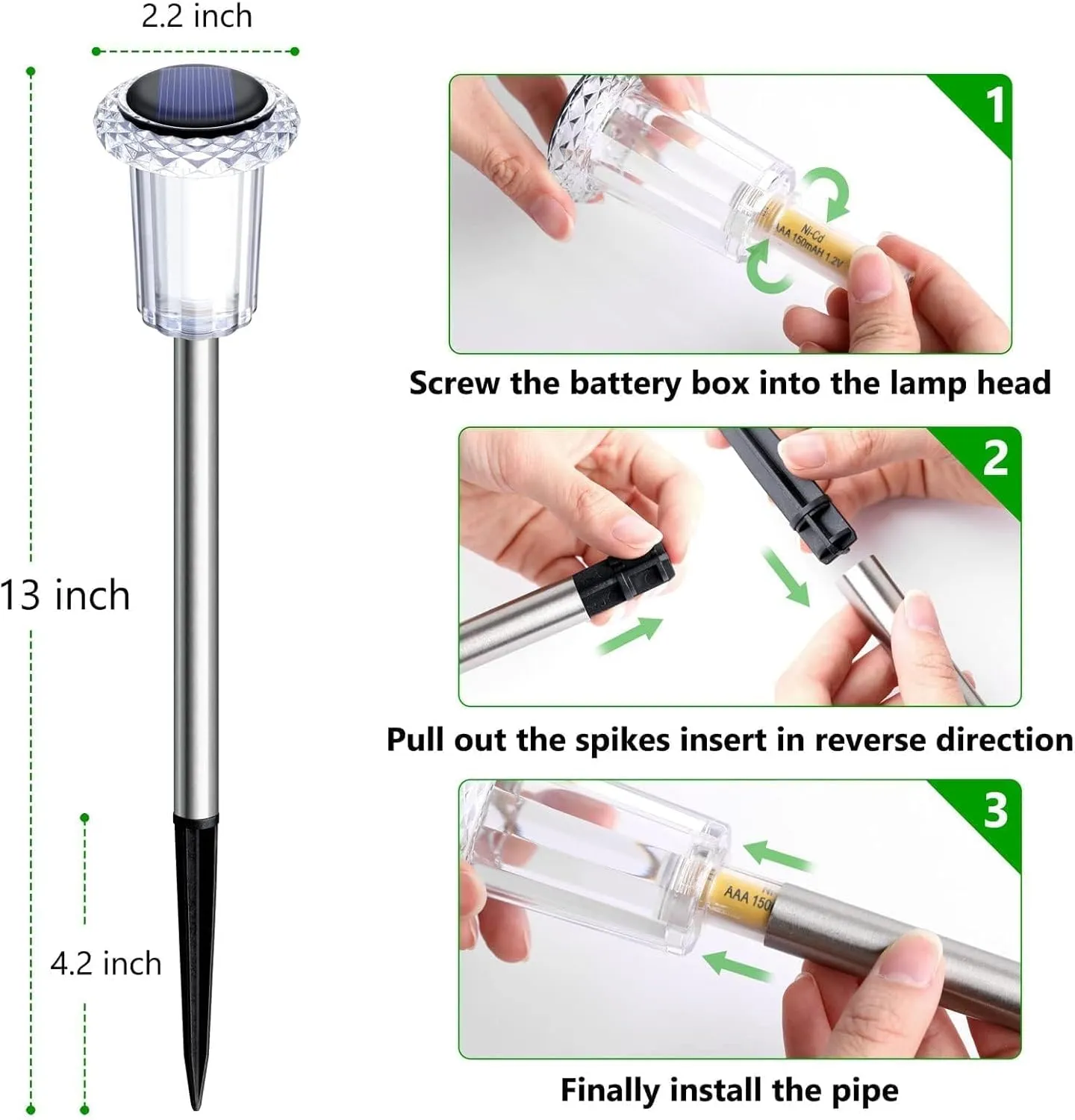 DenicMic Solar Lights Outdoor Pathway Lights 6000K LED Waterproof Acrylic Lamp Head Stainless Steel Stake for Yard Garden Landscape Path Walkway Driveway Patio Lawn (Cold White 10Pack)
