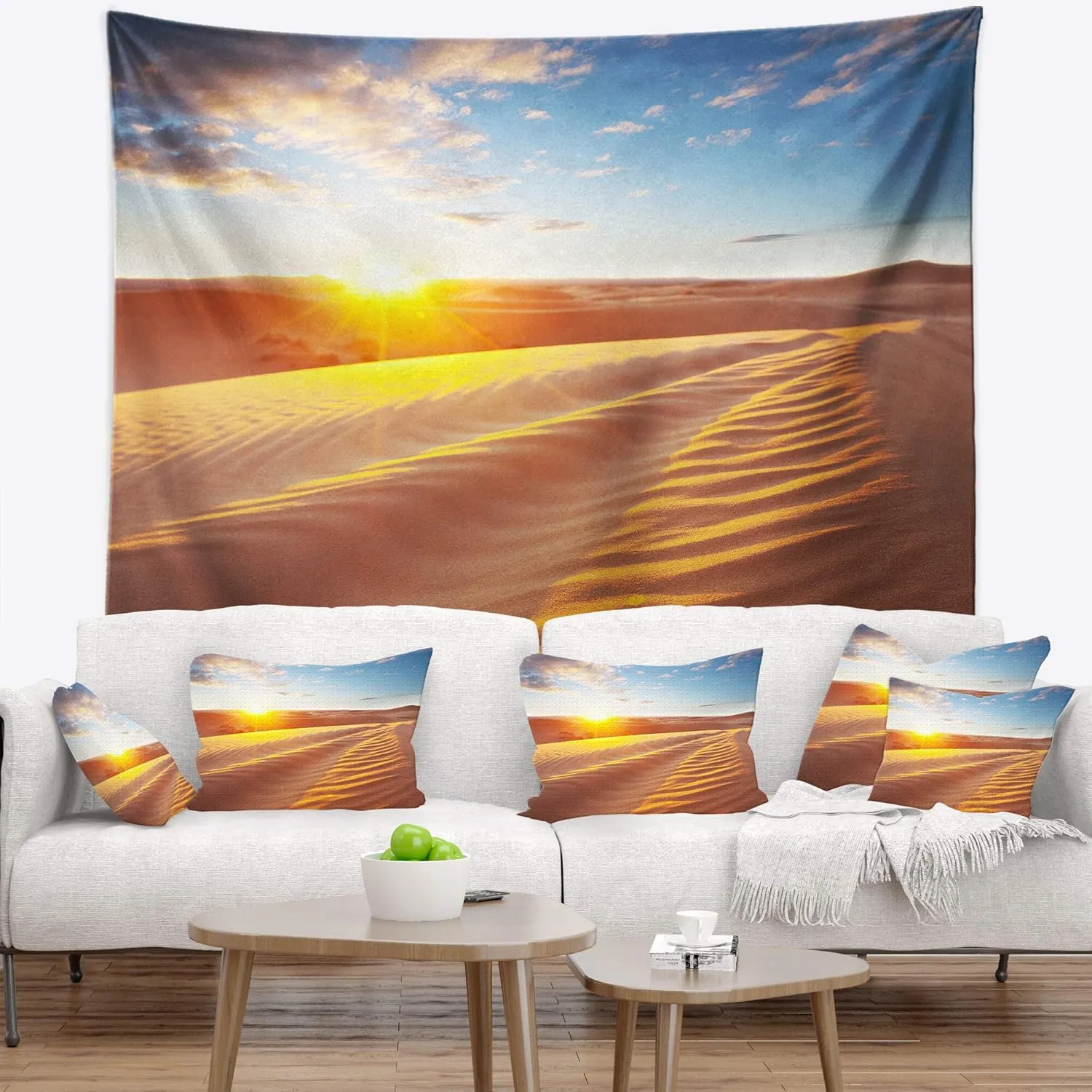 Designart ' Desert Dunes Reflecting Sunset' Landscape Tapestry Blanket Décor Wall Art for Home and Office, Created On Lightweight Polyester Fabric Medium: 32 in. x 39 in