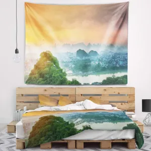 Designart ' Li River and Karst Mountains' Landscape Tapestry Blanket Décor Wall Art for Home and Office x Large: 80 in. x 68 in