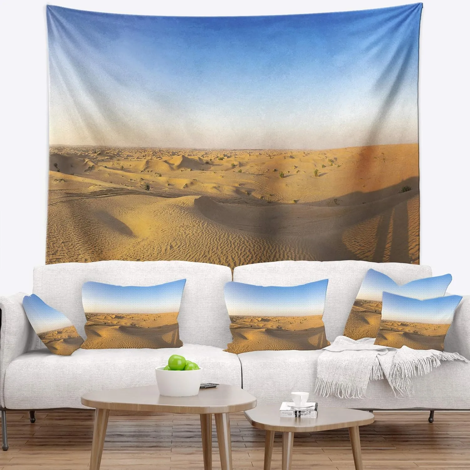 Designart ' Sand Dunes Desert in Dubai' Landscape Tapestry Blanket Décor Wall Art for Home and Office, Created On Lightweight Polyester Fabric Large: 60 in. x 50 in