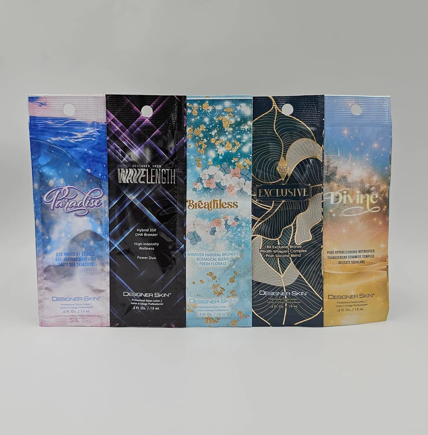 Designer Skin Tanning Lotion Sample Packets, 5 Count, 2025 Collection