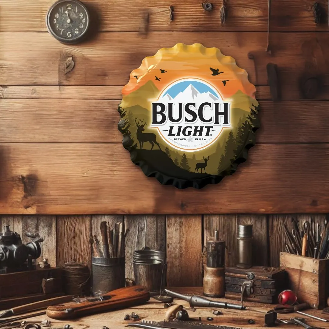 Desperate Enterprises Busch Light Hunting Bottle Cap Sign - Garage Signs - Beer Signs - Vintage Metal Signs - Busch Light Bottle Cap Sign - Made in the USA - 18" Round
