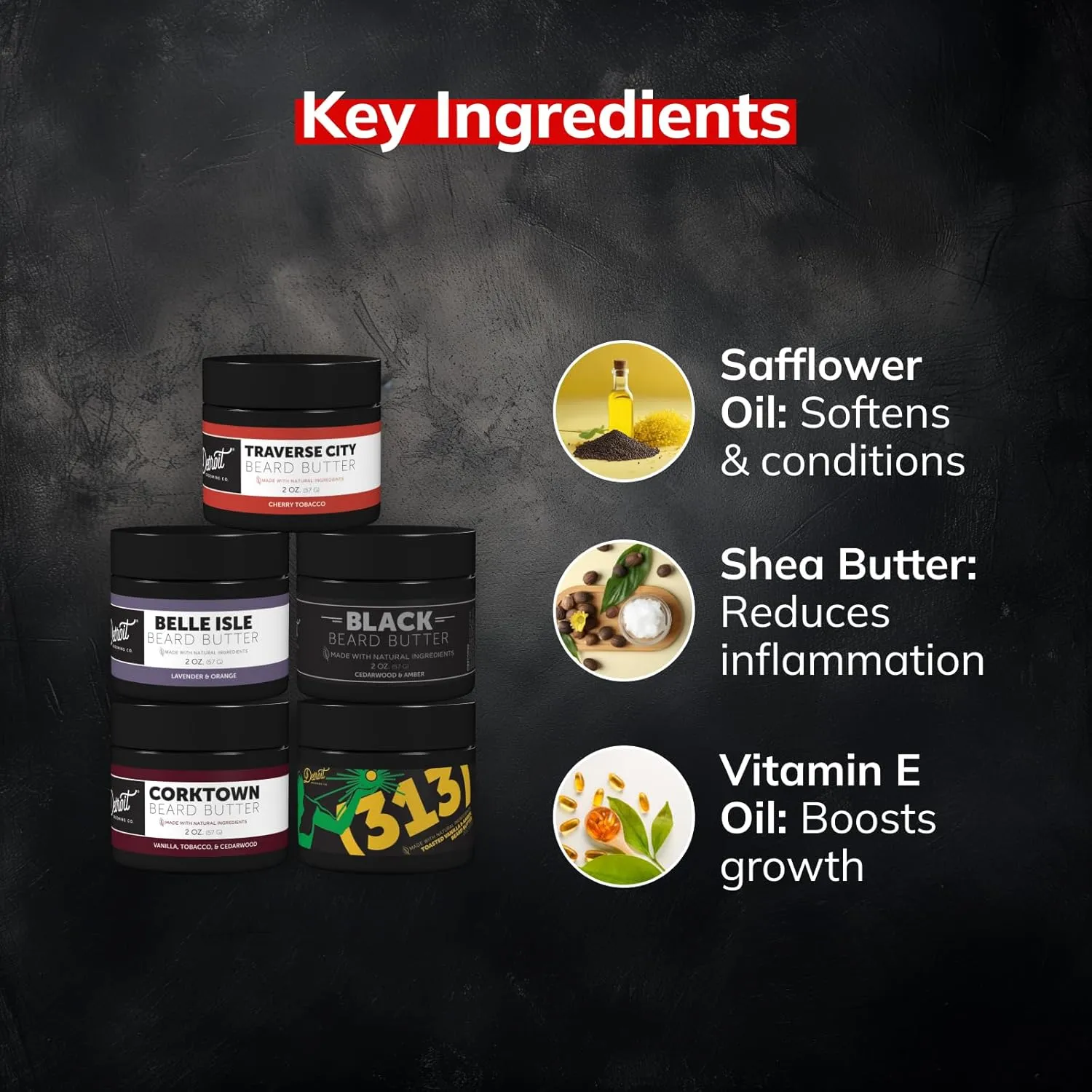 Detroit Grooming Co. Beard Butter Variety Pack | 5 Signature Scents | Softens, Thickens & Hydrates with Safflower Oil & Shea Butter | Premium Beard Care & Styling | 2oz