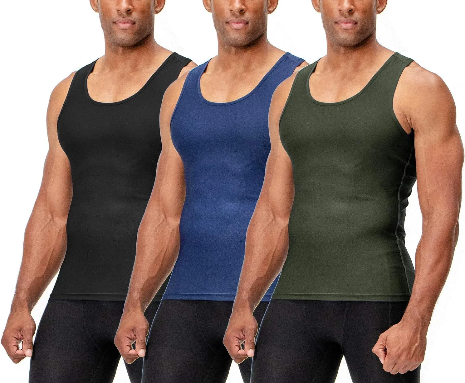 DEVOPS 3 Pack Men's Muscle Dry Fit Compression Tank Top