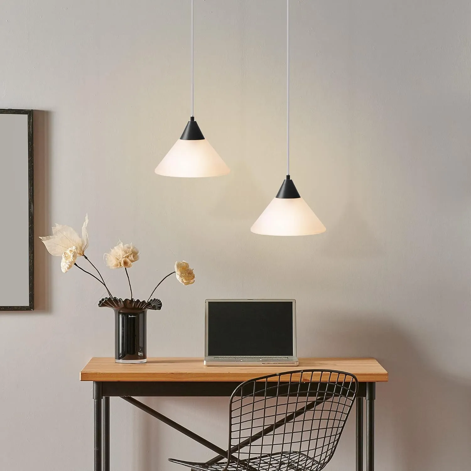 DEWENWILS Hanging Pendant Light Plug in, Pendant Light with 15Ft Clear Cord, On/Off Switch, Frosted Plastic White Shade, Hanging Lamp for Living Room Bedroom Dining Hall, 2 Pack