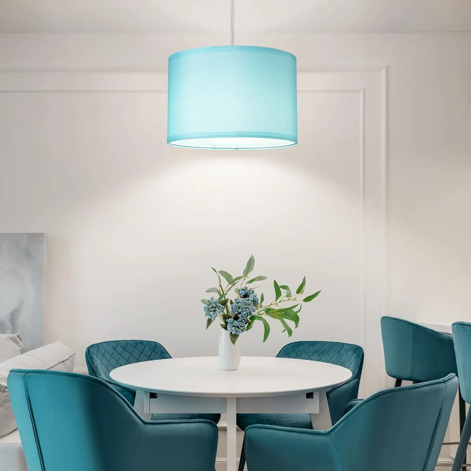DEWENWILS Plug in Pendant Light, Hanging Light with 15Ft Clear Cord, On/Off Switch, with Blue Lampshade, Hanging Light Fixture for Bedroom, Kitchen, Living Room, Dining Table